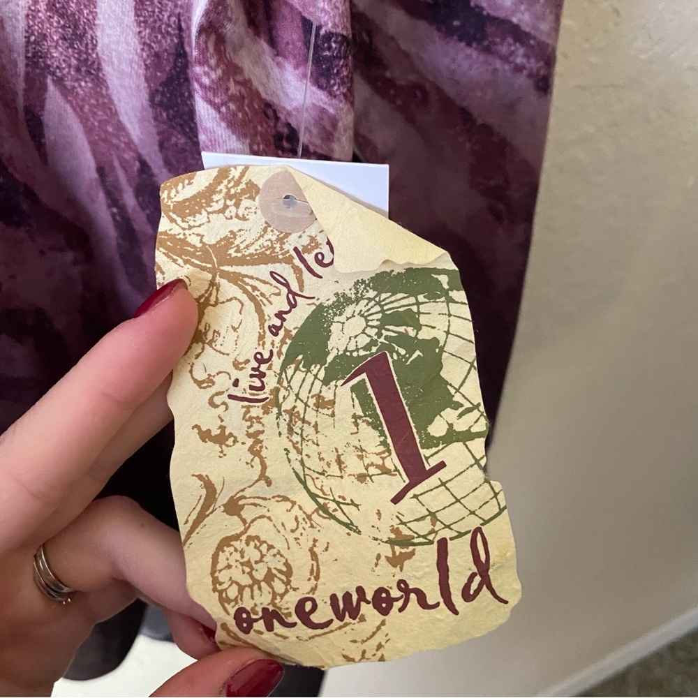 One World | Women's Boho Sparkle Patterned 3/4 Sleeve Top Size Large NWT Purple - Picture 7 of 8